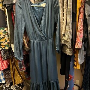 Chic Long Sleeve Teal Dress